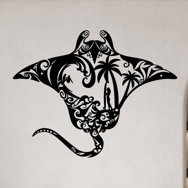 海洋金属蝠鲼射线墙艺术-海滩风格的点缀。冲浪板，波浪图案，海星和棕榈树剪影。非常适合居住区域（TikTok、temu下自提）-16