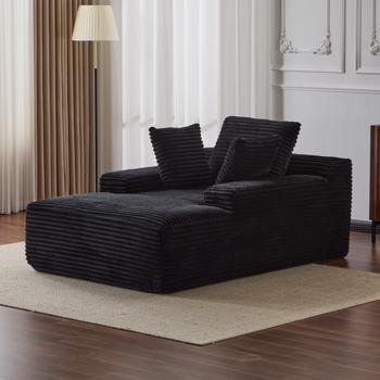 Oversized Chaise Lounge Chair Cozy Cloud Couch, Modern Plush Corduroy Upholstered Sleeper Sofa Daybed with 3 Throw Pillows and Wide Armrest for Living Room, No Assembly Required,Black