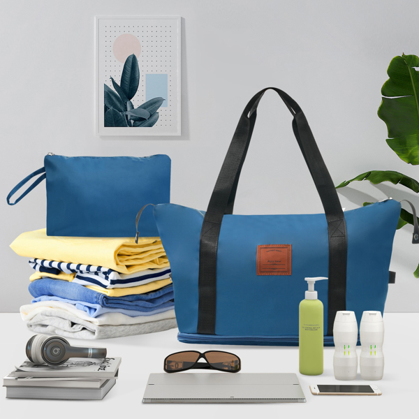 硬壳行李套装3件套带轮子的随身行李箱，TSA锁通用款-蓝色-8