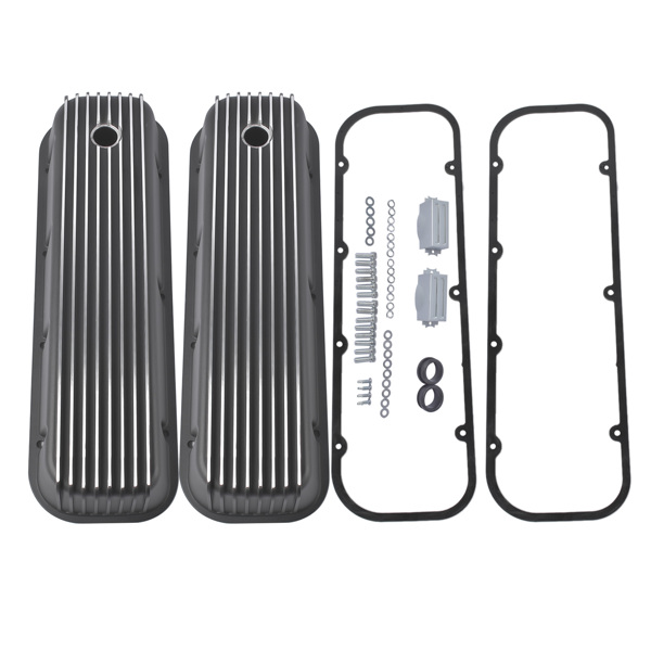 气门室盖 3-11/16" Tall Finned Valve Covers Black for Chevy BBC 396 402 454 502 1965-1995-2