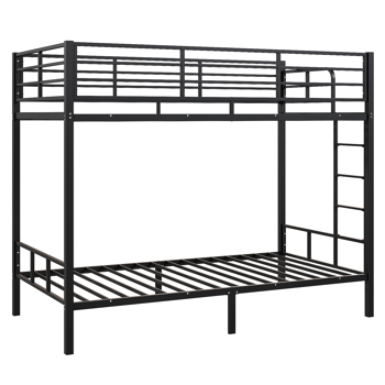 Black Twin Bunk Bed Square Tube High Guardrail Side Ladder Opening Iron Bed