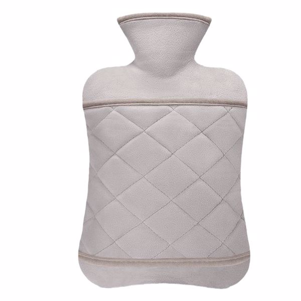 热水袋 加热神器注水PVC热水袋 毛绒暖手袋 背部颈部肩部暖宝宝 双插手灰色菱格布套+热水袋【2000ML】-5