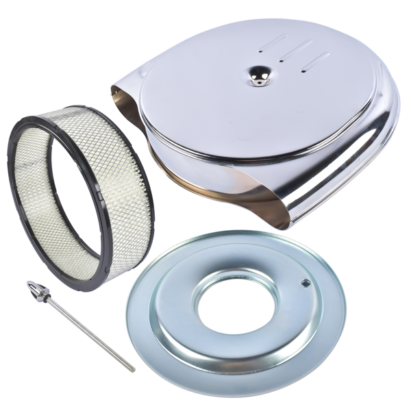 空气滤清器 Round Chrome Air Cleaner Steel Housing Silver with Paper Filter for 5 1/8" Neck-1