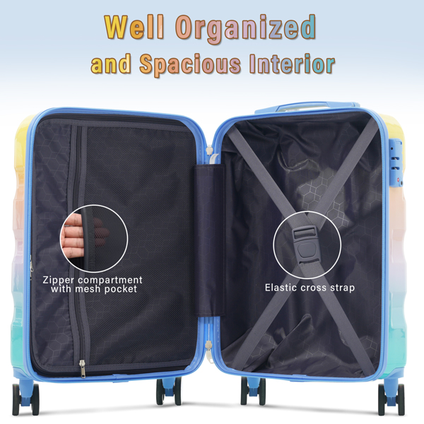 20英寸带杯架的随身行李箱 - 轻质亮面硬壳行李箱，带万向轮、TSA锁、航空认证，两件套-15