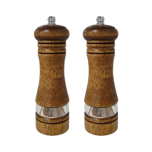 6寸手动胡椒磨陶瓷芯研磨器橡木亚克力黑椒研磨器多功能调味瓶 两个盒装-5