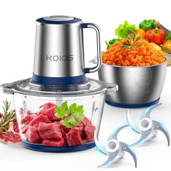 AMZ ban does not process orders on weekends KOIOS Electric Food Processor, 2-Speed Food Chopper Meat Grinder with 8Cup Stainless Steel &8Cup Glass Bowls for home use kitchen aid for pet food,baby food