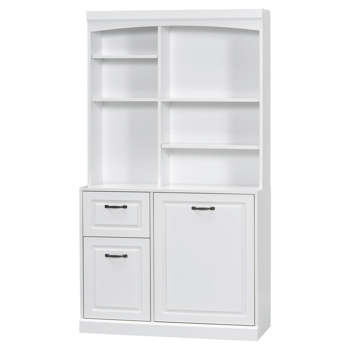 Bathroom Storage Cabinet with Tilt-Out Hamper, 70.9\\'\\' Tall Free Standing Organizer with Drawers & Adjustable Shelves, MDF Linen Tower with Steel Handles, White Finish