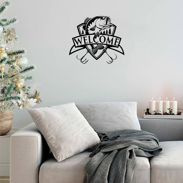 采购产品1pc钓鱼金属标志，欢迎标志，鲈鱼钓鱼金属，鱼金属标志，鲈鱼钓鱼艺术，渔夫礼物，小屋装饰（TikTok、temu下自提）-11