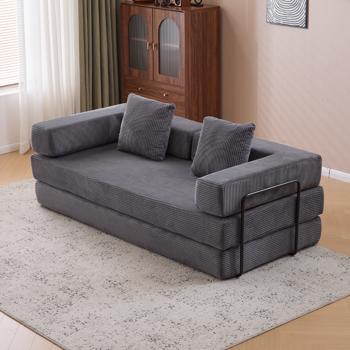 Floor Couch,Compression Sofa,Convertible Floor Sofa Bed-with Pillow Back Support Armrest,Comfy Futon Couch Lounge Sleeper Bed,Corduroy Fabric,for Living Room Bedroom (dark grey)