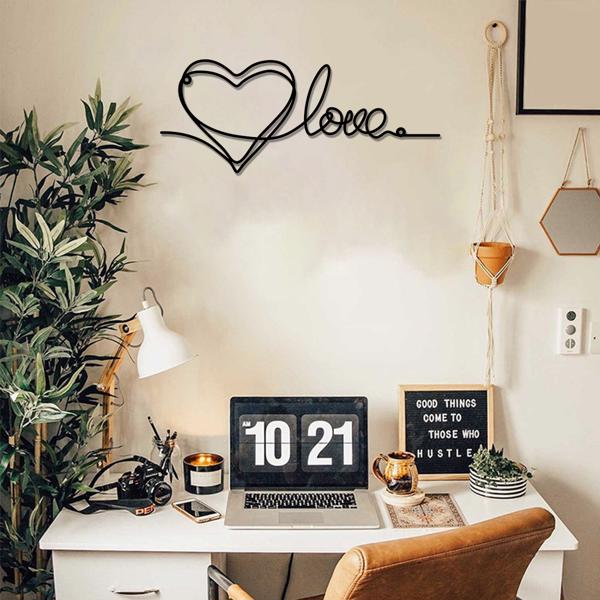 时尚的金属心爱墙装饰拥有极简主义的线条艺术-一个迷人的悬挂装饰，当代墙壁艺术为家庭（TikTok、temu下自提）-30