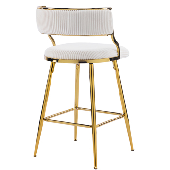 2pcs Thick Corduroy Gold-plated Iron Feet Bar Stool Beige