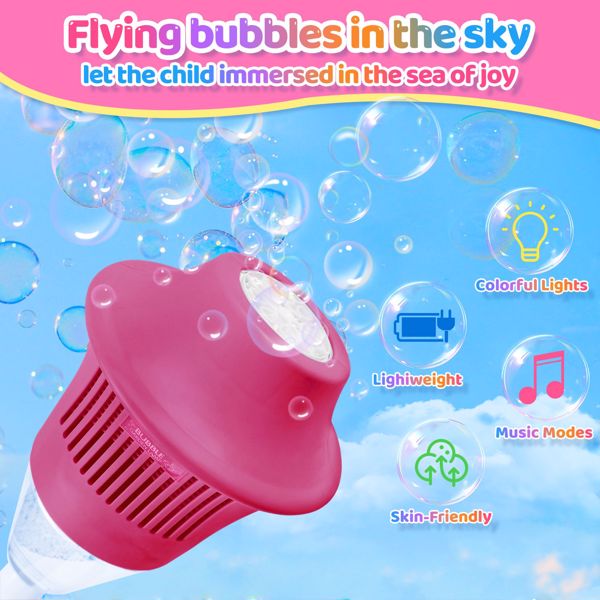 （TK Temu 仅支持自提）带音乐和灯光的自动泡泡机，彩色泡泡机，可调节高度的立式路灯造型夏季户外趣味玩具，适合幼儿婚礼派对 红-3