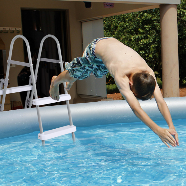 4阶 52in 泳池扶梯 铁 灰色框架+白色踏板 安全梯-2