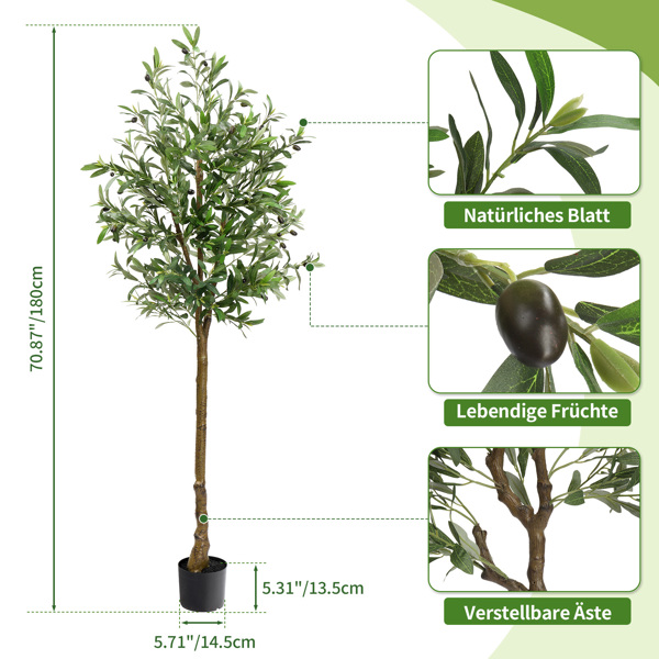 180cm 橄榄树 950叶片 38果 PVC 绢布 仿真树-3