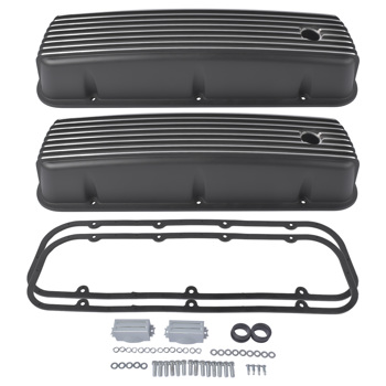 3-11/16\\" Tall Finned Valve Covers Black for Chevy BBC 396 402 454 502 1965-1995