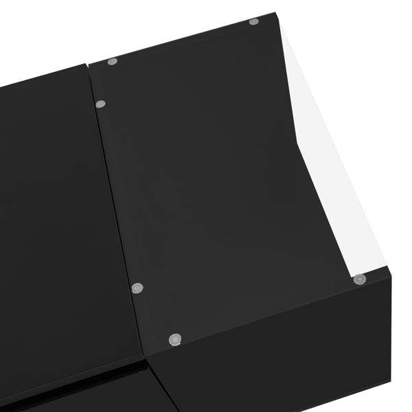 咖啡桌，现代风格中央桌，高光饰面，玻璃桌面，带开放式储物格和 2 个隐藏抽屉，适合客厅-9