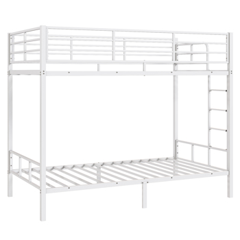 White Twin Bunk Bed Square Tube High Guardrail Side Ladder Opening Iron Bed