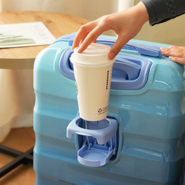 20英寸带杯架的随身行李箱 - 轻质亮面硬壳行李箱，带万向轮、TSA锁、航空认证，两件套-6