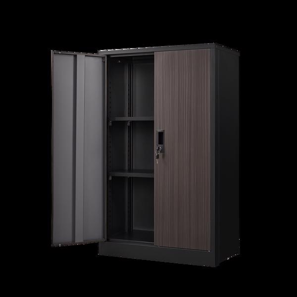 带锁门和可调节搁板的金属储物柜，折叠文件储物柜，适用于家庭办公室、学校、车库的折叠储物柜，黑色-14