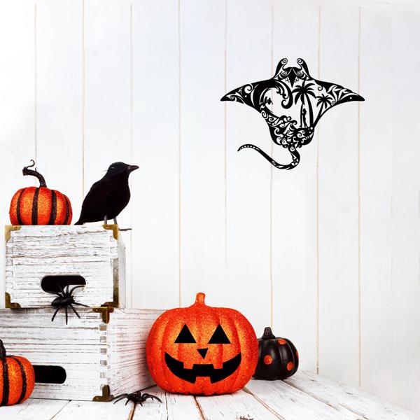 海洋金属蝠鲼射线墙艺术-海滩风格的点缀。冲浪板，波浪图案，海星和棕榈树剪影。非常适合居住区域（TikTok、temu下自提）-19