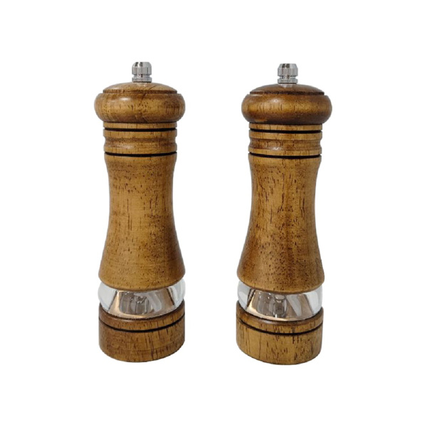 6寸手动胡椒磨陶瓷芯研磨器橡木亚克力黑椒研磨器多功能调味瓶 两个盒装-2