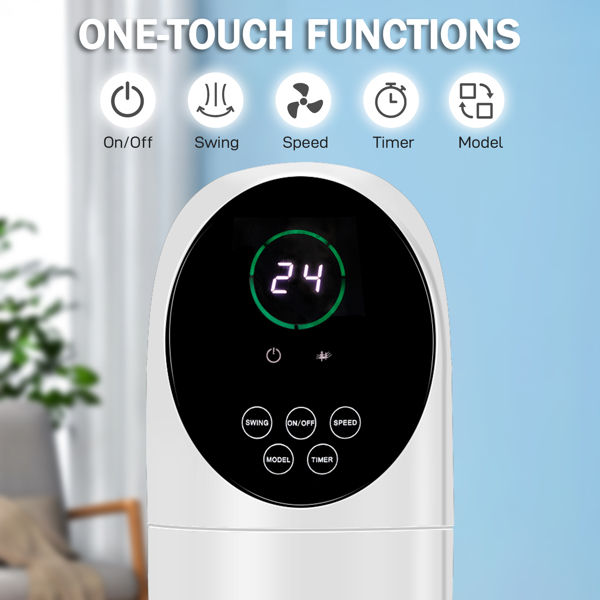 美规 TF-36BR 电风扇 110V 50W 34英寸 无水箱 带遥控器 电子显示 塑料 黑白 塔扇 室内 凹弧形头部 9小时定时-7