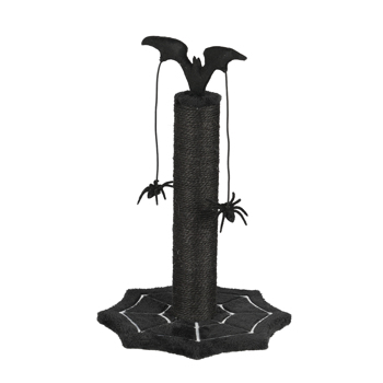 Gothic Cat Scratching Post with Spider Dangling Toys for Indoor Cats, Halloween Spooky Cat Scratcher with Cobweb Base, Black