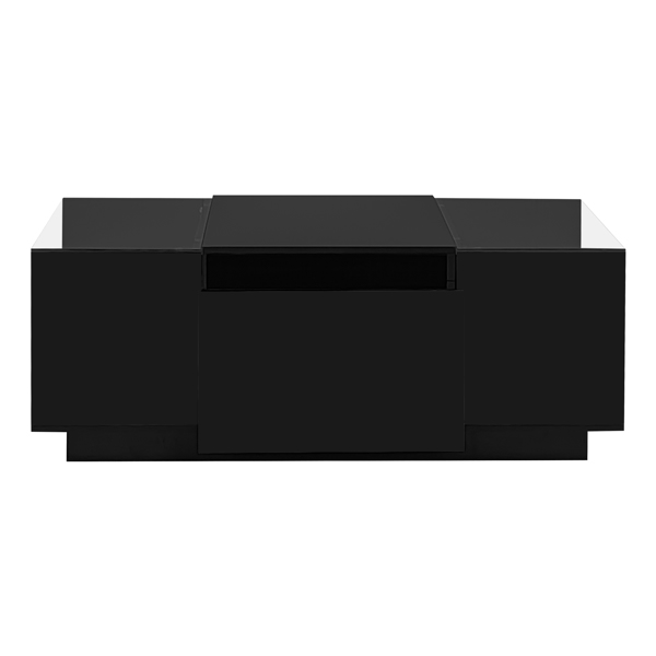 咖啡桌，现代风格中央桌，高光饰面，玻璃桌面，带开放式储物格和 2 个隐藏抽屉，适合客厅-12