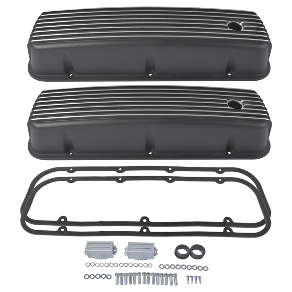 气门室盖 3-11/16" Tall Finned Valve Covers Black for Chevy BBC 396 402 454 502 1965-1995-1