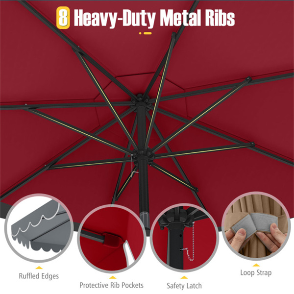 10英尺带曲柄倾斜调节的露台伞-红色-7