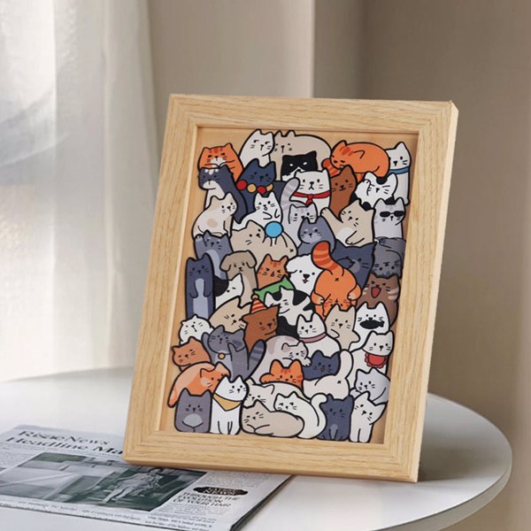 动物木拼图带相框，50件独特宠物形状益智玩具，成人儿童女朋友生日礼物-3