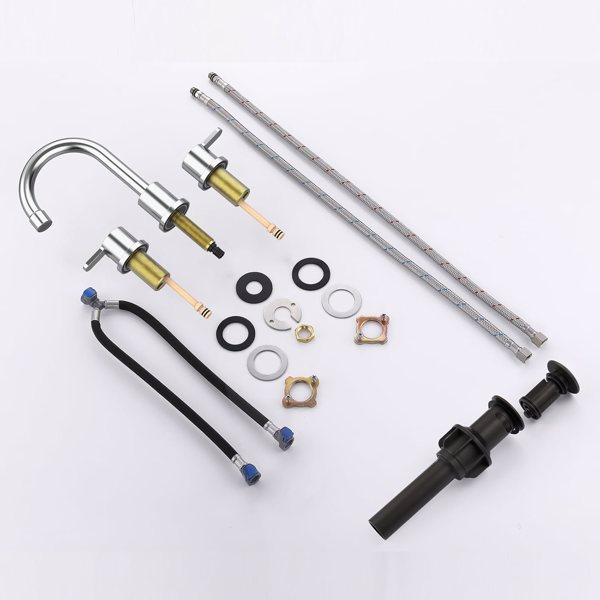 宽浴室水槽水龙头铬合金2手柄8英寸3孔360°旋转喷嘴洗手盆，带弹出式排水组件【周末不发货，TK/TEMU订单仅支持自提】-7