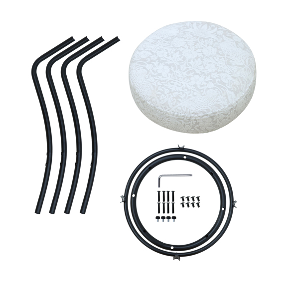 29 英寸花卉印花吧台高吧凳，带脚凳，两件套软垫圆形吧凳，适用于厨房和餐厅（黑白印花）-5