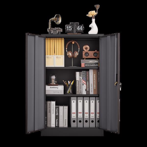 带锁门和可调节搁板的金属储物柜，折叠文件储物柜，适用于家庭办公室、学校、车库的折叠储物柜，黑色-15