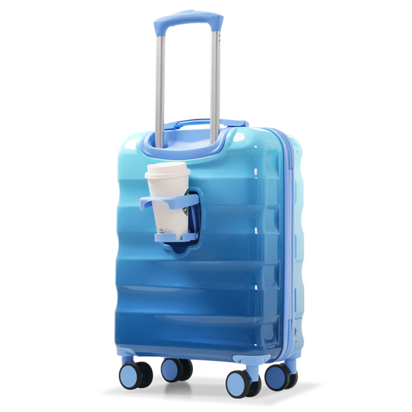 20英寸带杯架的随身行李箱 - 轻质亮面硬壳行李箱，带万向轮、TSA锁、航空认证，两件套-8