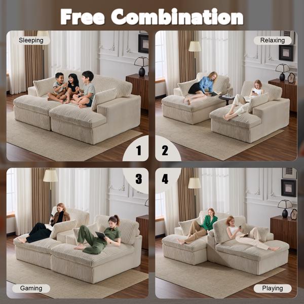 室内双人躺椅、超大软垫睡云沙发、深座豪华沙发床、分段沙发椅、客厅用灯芯绒阅读椅、无需组装、白色-4