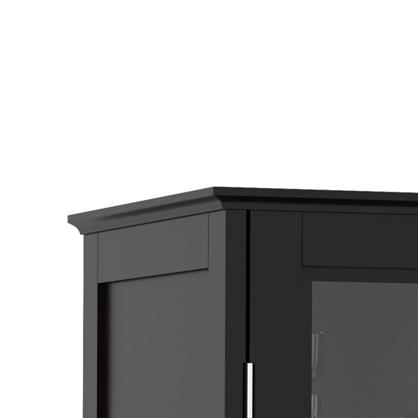 简约黑色餐柜，带双玻璃门和抽屉，现代木质储物餐柜，适用于客厅、餐厅走廊入口（黑色）-15