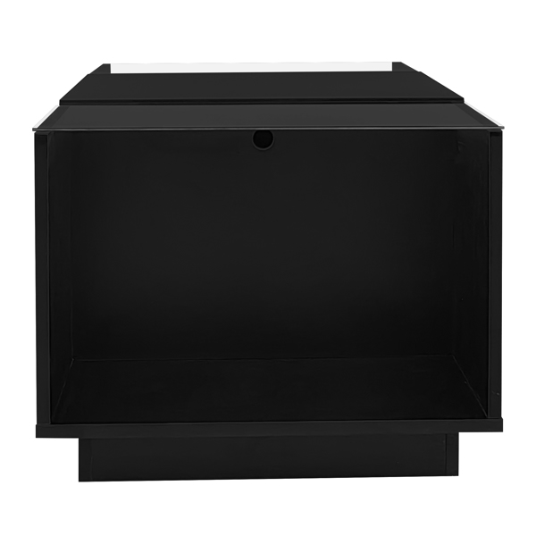 咖啡桌，现代风格中央桌，高光饰面，玻璃桌面，带开放式储物格和 2 个隐藏抽屉，适合客厅-11