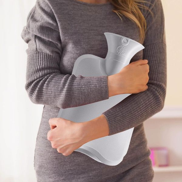 热水袋 加热神器注水PVC热水袋 毛绒暖手袋 背部颈部肩部暖宝宝 双插手灰色菱格布套+热水袋【2000ML】-6