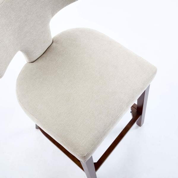 中世纪现代吧台高脚凳 2 件套，农舍亚麻布软垫装饰椅，弧形靠背，周围镶有铜钉，厨房椅子，硬木框架，米色-8