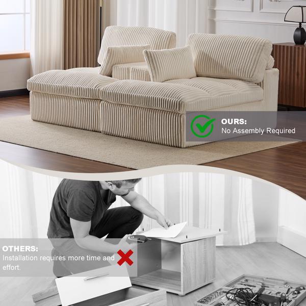 室内双人躺椅、超大软垫睡云沙发、深座豪华沙发床、分段沙发椅、客厅用灯芯绒阅读椅、无需组装、白色-7