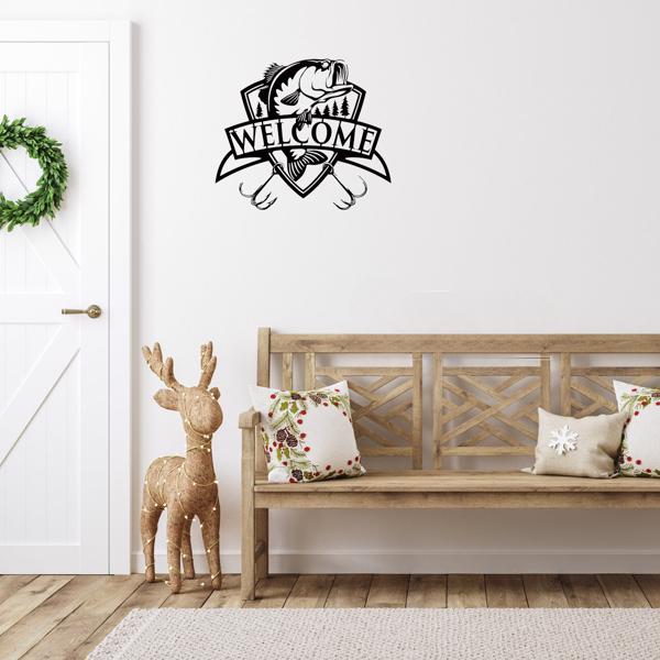 采购产品1pc钓鱼金属标志，欢迎标志，鲈鱼钓鱼金属，鱼金属标志，鲈鱼钓鱼艺术，渔夫礼物，小屋装饰（TikTok、temu下自提）-9