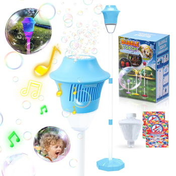 Automatic Bubble Maker with Music and Lights, Colorful Bubble Machine Adjustable Height Stand Blaster Summer Outdoor Fun Toy for Kid Toddlers Wedding Red
