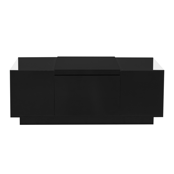 咖啡桌，现代风格中央桌，高光饰面，玻璃桌面，带开放式储物格和 2 个隐藏抽屉，适合客厅-6