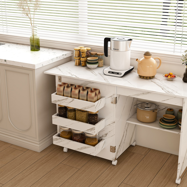 四合一折叠缝纫桌，带可锁定轮子 - 多功能工艺台、边桌、电脑桌和厨房储物架，白色滚动缝纫机桌，适合公寓使用-2