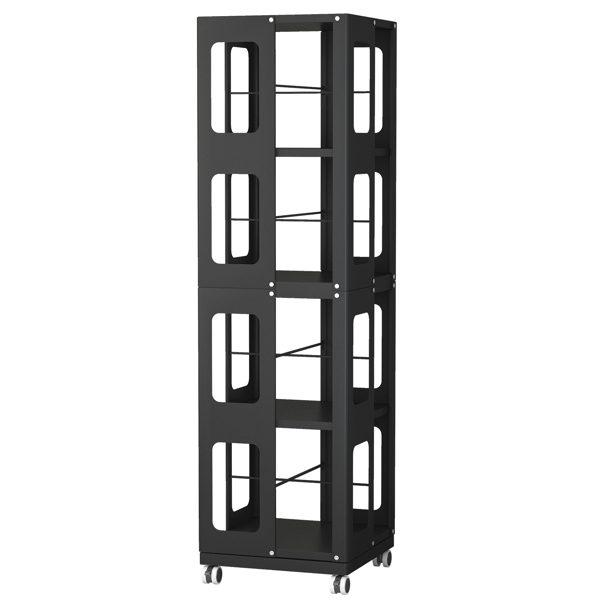 4 层全钢旋转书架，带 360° 轮子，大尺寸坚固宽敞书架，新款黑色书架，易于组装-10