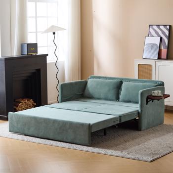 Adult Sleeper Chair Bed, 3-in-1 Convertible Sofa Chair Bed Pull-out Sofa Bed, Convenient Folding Tray Table with USB and Type-C Charging Ports Modern Loveseat for Living Room,LIGHT-GREEN,Fabric
