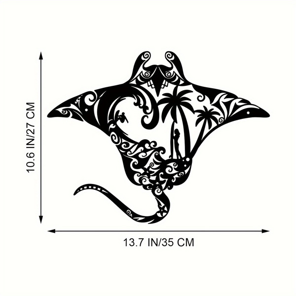 海洋金属蝠鲼射线墙艺术-海滩风格的点缀。冲浪板，波浪图案，海星和棕榈树剪影。非常适合居住区域（TikTok、temu下自提）-9