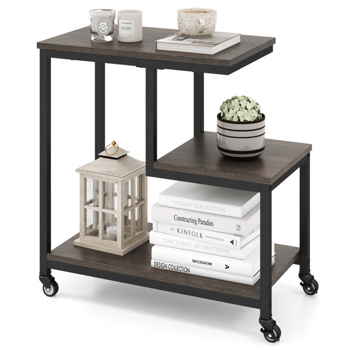 3-layer gray edge table with wheels