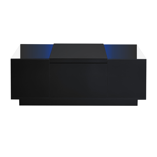 咖啡桌，现代风格中央桌，高光饰面，玻璃桌面，带开放式储物格和 2 个隐藏抽屉，适合客厅-13